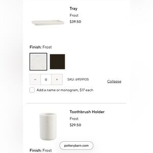 Pottery Barn Frost Marble Tray & Toothbrush Holder